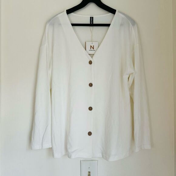 NORACORA White Button Down Cardigan Size Large - Picture 1 of 4